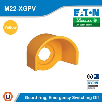 Eaton M22 pushbutton guard ring, M22 Emergency Stop Operator Guard Ring, 22.5 mm, Button: Yellow, IP66, | M22-XGPV