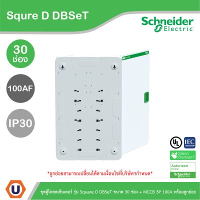 Schneider Electric ชุดตู้โหลดเซ็นเตอร์ Square D DBSeT 30ช่อง+MCCB EZC 3P 100A 30kA พร้อมลูกย่อย14ตัว