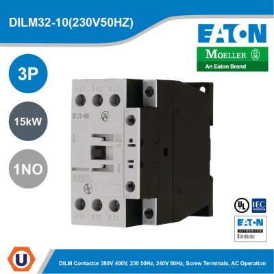 EATON Moeller Series DILM Contactor 3P 230V 50Hz, 240V 60Hz 15kW 1NO | DILM32-10(230V50HZ)