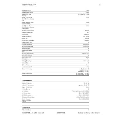 ABB อุปกรณ์ป้องกันไฟรั่วไฟดูด (RCBO) และกระแสไฟเกิน, 3P+N, 30mA, 25A รุ่น DS203NC C25 AC30 l 2CSR256040R1254