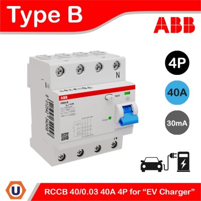 ABB F204B-40/0.03 กันดูด 4โพล 40แอมป์ Type B RCCB 40A 4P 30mA สำหรับ EV Charger 2CSF204568R1400
