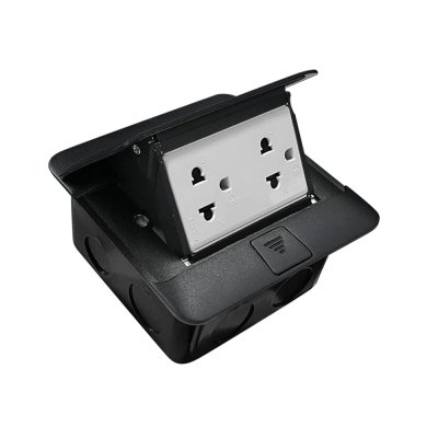 BTicino ชุดเต้ารับฝังพื้น สีดำด้านครบชุด กล่องฝังพื้น+Pop-up+ปลั๊กคู่ |Matix|150627NB+AM5025DWT+150625NN+150620NL