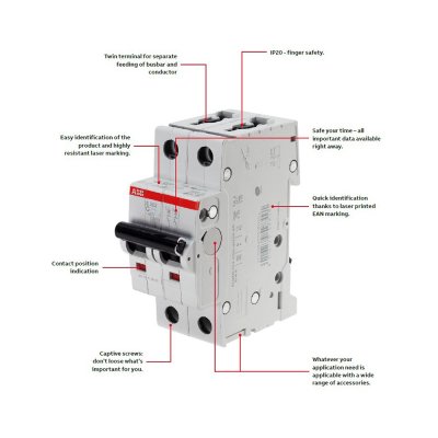 ABB - S202M-C40 เมนเซอร์กิตเบรกเกอร์ 40 แอมป์ 2 โพล 10 kA  ป้องกันการใช้กระแสไฟเกินกำหนด สั่งซื้อได้ที่ร้าน Ucanbuys