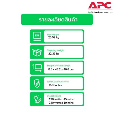 APC เครื่องสำรองไฟ แบบแร็ค 2U (1000VA/600WATT) AVR Sinewave 4IEC Outlet Smartconnect - SMC1000I-2UC รุ่น Smart