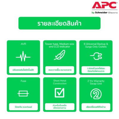 Schneider APC เครื่องสำรองไฟ (1400WATT/2000VA) Line-interactive SMV 2000VA 230V, Universal Outlet รหัส SMV2000AI-MS รุ่น Easy UPS