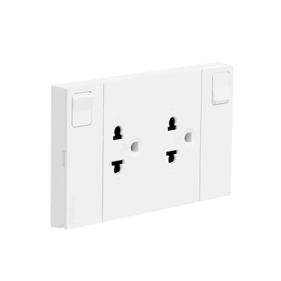 Schneider Electric ชุดเต้ารับคู่ 3 ขา พร้อมม่านนิรภัยและสวิตช์ควบคุม ประกอบสำเร็จรูป | สีขาว | AvatarOn A | M3T_SIS_WE