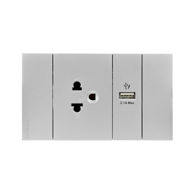 Schneider Electric : ชุดเต้ารับเดี่ยว 3 ขา + USB Type A 1 ช่อง ประกอบสำเร็จรูป | สีเทา | AvatarOn A | A70426USB_UST_GY