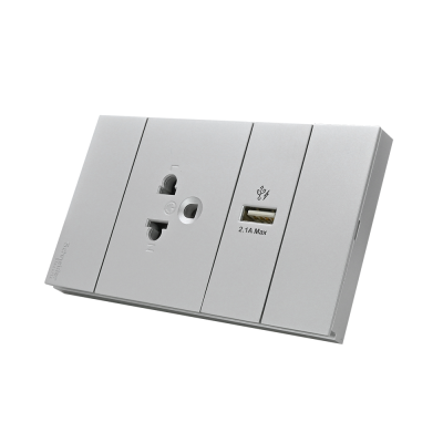 Schneider Electric : ชุดเต้ารับเดี่ยว 3 ขา + USB Type A 1 ช่อง ประกอบสำเร็จรูป | สีเทา | AvatarOn A | A70426USB_UST_GY
