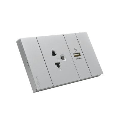 Schneider Electric : ชุดเต้ารับเดี่ยว 3 ขา + USB Type A 1 ช่อง ประกอบสำเร็จรูป | สีเทา | AvatarOn A | A70426USB_UST_GY
