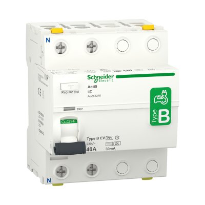 Schneider Electric A9Z51240 EV Charger 2โพล 40 แอมป์ Residual Current Circuit Breaker,Acti9 ilD 2P 40A 30mA Type B, RCCB