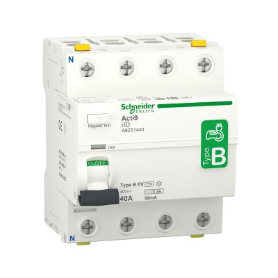 Schneider ชุดเบรกเกอร์ MCB Type AC 3P 40A+ Acti9 RCCB ilD Type B 4P, 40A, สำหรับ EV Charger 11kW, 30mAสำหรับไฟ 3เฟส 4สาย