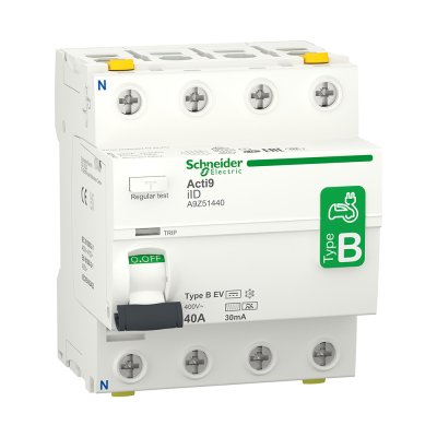 Schneider ชุดเบรกเกอร์ MCB TypeAC 3P 40A+ Acti9 RCCB ilD Type B 4P, 40A, สำหรับ EV Charger 11kW, 30mA สำหรับไฟ 3เฟส 4สาย