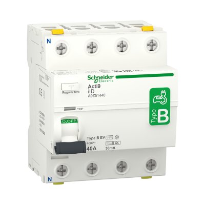 Schneider Electric A9Z51440 EV Charger 4โพล 40 แอมป์ Residual Current Circuit Breaker,Acti9 ilD 4P 40A 30mA Type B,RCCB