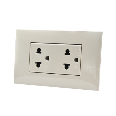 BTicino ชุดเต้ารับคู่ 3 ขา 3 ช่อง มีม่านนิรภัย สีเบจ Duplex Socket 2P+E 16A 250V with Safety Shutter รุ่น Bamboo