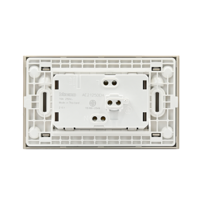 BTicino ชุดเต้ารับคู่ 3 ขา 3 ช่อง มีม่านนิรภัย สีเบจ Duplex Socket 2P+E 16A 250V with Safety Shutter รุ่น Bamboo