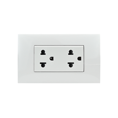 Bticino BAMBOO DUPLEX 2P+E 16A + COVER PLATE ชุดเต้ารับคู่พร้อมฝาครอบสีขาว