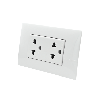 Bticino BAMBOO DUPLEX 2P+E 16A + COVER PLATE ชุดเต้ารับคู่พร้อมฝาครอบสีขาว