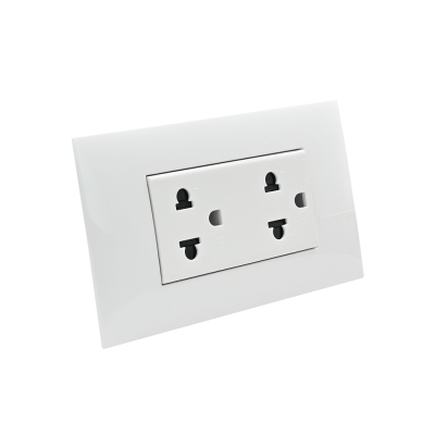 Bticino BAMBOO DUPLEX 2P+E 16A + COVER PLATE ชุดเต้ารับคู่พร้อมฝาครอบสีขาว