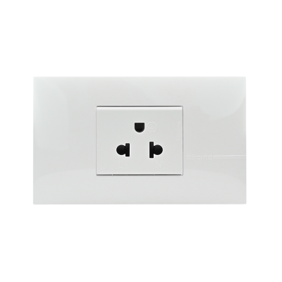 BTicino ชุดเต้ารับเดี่ยว 3 ขา มีม่านนิรภัย สีขาว Simplex Socket 2P+E 16A 250V with Safety Shutter รุ่น Bamboo