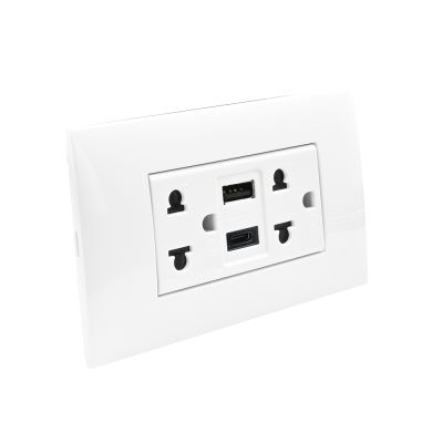 BTicino เต้ารับ USB Type A+C+เต้ารับคู่ 3ขา สีขาวDuplex Socket 2P+E + USB Charger Type A+C ,2Ports White|Bamboo|AE4185AC