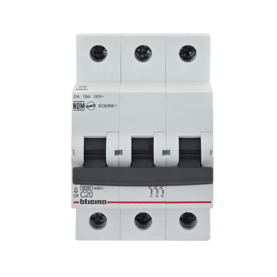 BTicino เซอร์กิตเบรกเกอร์ (MCB)ลูกย่อยชนิด 3โพล 20 แอมป์ 6kA(แบบเกาะราง)BTDIN Branch Breaker (MCB) 3P,20A 6kA| FN83CEW20