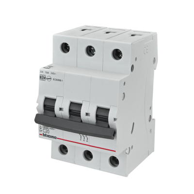 BTicino เซอร์กิตเบรกเกอร์ (MCB)ลูกย่อยชนิด 3โพล 20 แอมป์ 6kA(แบบเกาะราง)BTDIN Branch Breaker (MCB) 3P,20A 6kA| FN83CEW20