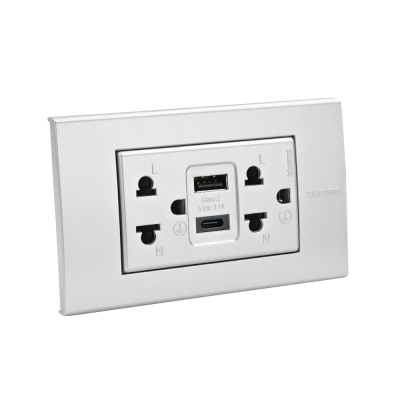 BTicino เต้ารับUSB Type A+C+เต้ารับคู่ 3ขา สีเงิน Duplex Socket 2P+E+USB Charger Type A+C,2Ports Silver |Matix |AA4185AC