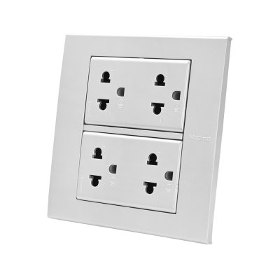 BTicino ชุดเต้ารับคู่ 3 ขา มีม่านนิรภัย พร้อมฝาครอบ 6 ช่อง สีเงิน | Matix | AA5526N+AA5025DWT+AA5025DWT