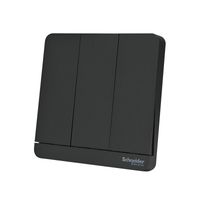 Schneider : ชุดสวิตซ์ทางเดียว 3 ตัว สีดำ รุ่น AvatarOn E, 16AX, 250V, 3 Gang 1 Way Switch, Black : E8333L1_DG_G5