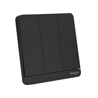 Schneider : ชุดสวิตซ์ทางเดียว 3 ตัว สีดำ รุ่น AvatarOn E, 16AX, 250V, 3 Gang 1 Way Switch, Black : E8333L1_DG_G5