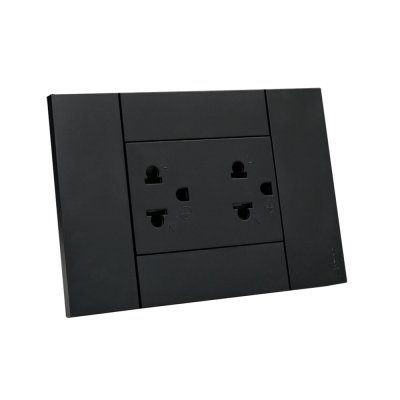 BTicino ชุดเต้ารับคู่กราวน์ พร้อมหน้ากากขนาด 3 ช่อง สีดำ Duplex Socket 16A cover plate black l Living Now