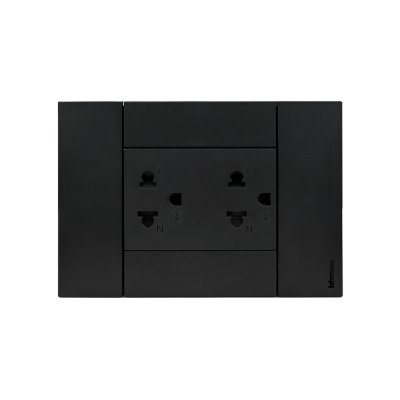 BTicino ชุดเต้ารับคู่กราวน์ พร้อมหน้ากากขนาด 3 ช่อง สีดำ Duplex Socket 16A cover plate black l Living Now