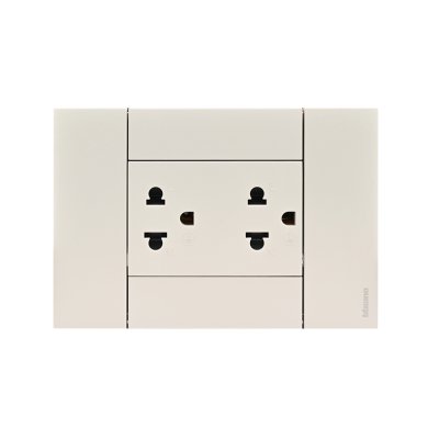 BTicino ชุดเต้ารับคู่กราวน์ พร้อมหน้ากากขนาด 3 ช่อง สีแซนด์ Duplex Socket 16A  cover plate sand l Living Now