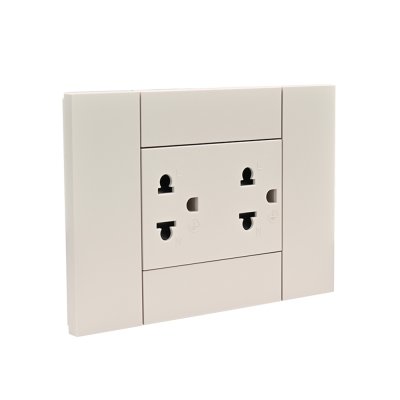 BTicino ชุดเต้ารับคู่กราวน์ พร้อมหน้ากากขนาด 3 ช่อง สีแซนด์ Duplex Socket 16A  cover plate sand l Living Now