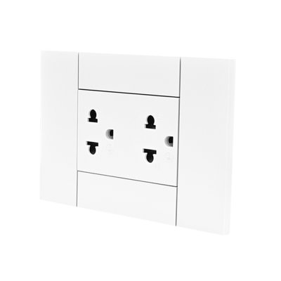 BTicino ชุดเต้ารับคู่กราวน์ พร้อมหน้ากากขนาด 3 ช่อง สีขาว Duplex Socket 16A cover plate white l Living Now