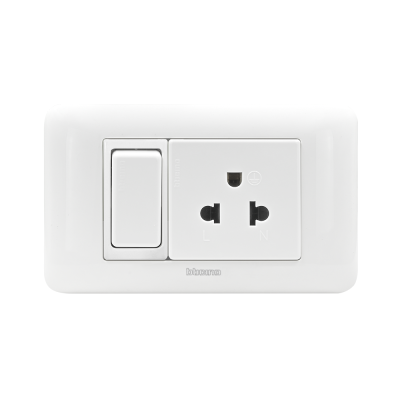 ชุดสวิตช์ทางเดียว+เต้ารับเดี่ยว 3ขา สีขาว รุ่น เมจิก แอดวานซ์ 1Way Switch+Socket Euro-Us 2P+E White รุ่น Magic Advanc