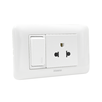 ชุดสวิตช์ทางเดียว+เต้ารับเดี่ยว 3ขา สีขาว รุ่น เมจิก แอดวานซ์ 1Way Switch+Socket Euro-Us 2P+E White รุ่น Magic Advanc