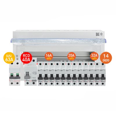 BTicino ชุดตู้คอนซูมเมอร์ยูนิต BTDIN 14ช่อง (แบบเกาะราง)+MCB 2P 63A+RCD 2P 40A พร้อมเบรกเกอร์ลูกย่อย