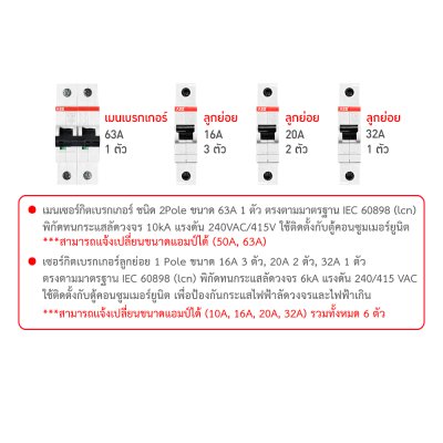 ABB ชุดตู้คอนซูมเมอร์ยูนิต1เฟส 240 โวลท์ 8 ช่อง เมนเบรกเกอร์ 63A พร้อมลูกย่อย 16A/20A/32A | Ucanbuys
