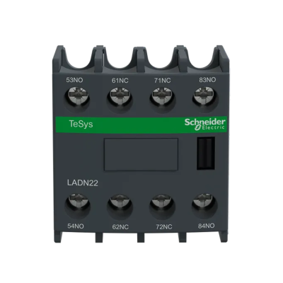 Schneider LADN22 Auxiliary contact block,TeSys D,2NO+2NC,front mounting,screw terminals ขยายช่องสัญญาณการทำงาน