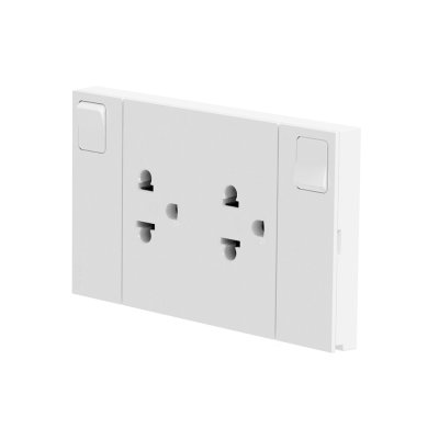 Schneider Electric ชุดเต้ารับคู่ 3 ขา พร้อมม่านนิรภัยและสวิตช์ควบคุม ประกอบสำเร็จรูป | สีขาว | AvatarOn A | M3T_SIS_WE