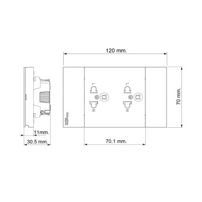 Schneider Electric ชุดเต้ารับคู่ 3 ขา มีม่านนิรภัยและสวิตซ์ควบคุม ประกอบสำเร็จรูป | สีเทา | AvatarOn A | M3T_SIS_GY