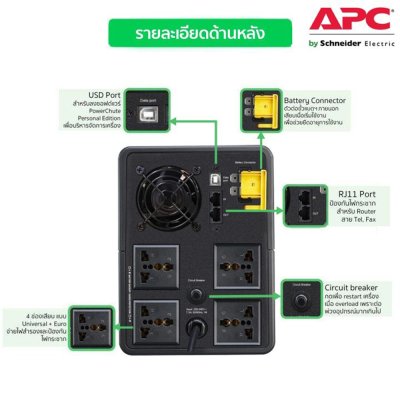 Schneider APC เครื่องสำรองไฟ (2200VA/1200WATT) AVR, 4 Universal Outlets สำหรับคอมพิวเตอร์ที่บ้าน รหัส BX2200MI-MS รุ่น Back UPS