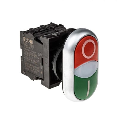 Eaton ชุดหัวปุ่มกดสวิตช์ 2 ทาง หัวเรียบกดเด้งกลับ M22 Series Illuminated, Flush Mount, IP66 - M22-DDL-GR-X1/X0/K11/230-W