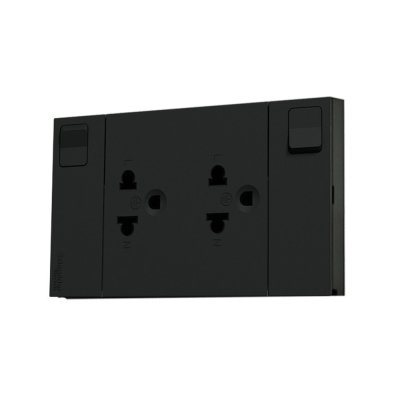 Schneider Electric ชุดเต้ารับคู่ 3 ขา มีม่านนิรภัยและสวิตช์ควบคุม ประกอบสำเร็จรูป | สีดำ | AvatarOn A | M3T_SIS_BK