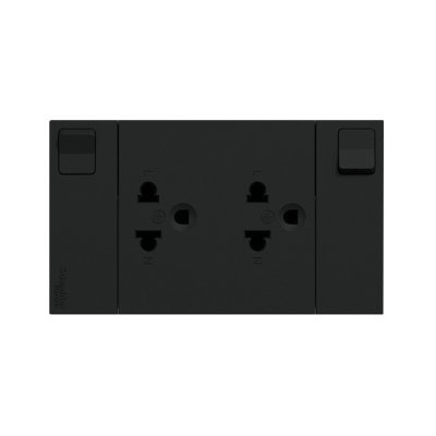 Schneider Electric ชุดเต้ารับคู่ 3 ขา มีม่านนิรภัยและสวิตช์ควบคุม ประกอบสำเร็จรูป | สีดำ | AvatarOn A | M3T_SIS_BK