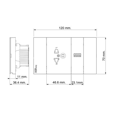 Schneider Electric : ชุดเต้ารับเดี่ยว 3 ขา + USB Type A 1 ช่อง ประกอบสำเร็จรูป | สีเทา | AvatarOn A | A70426USB_UST_GY