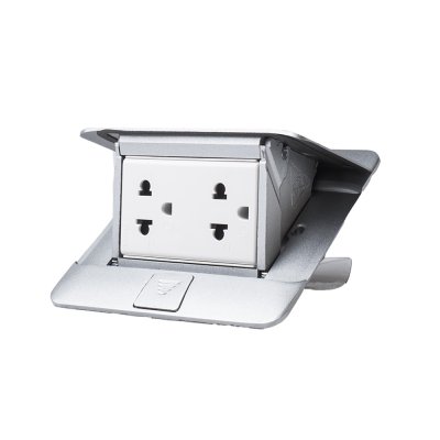 BTicino ชุดเต้ารับฝังพื้นบิทิชิโน่ สีอลูมิเนียมครบชุดพร้อมใช้งาน กล่องฝังพื้น+Pop-up+ปลั๊กคู่มีกราวด์ 150630NA l