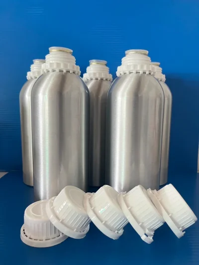 Bottle Aluminium, 1L, ขาวเคลือบเหลืองด้านใน, ทนเคมี ฝาสีขาว