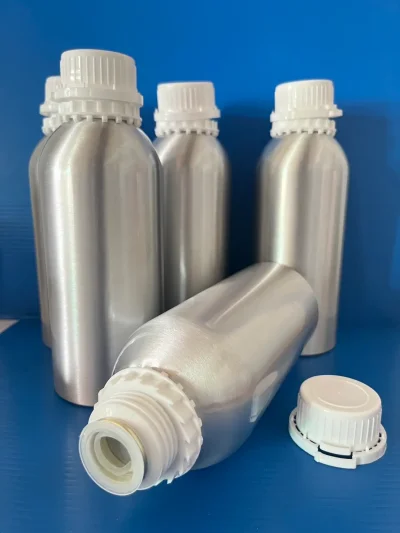 Bottle Aluminium, 1L, ขาวเคลือบเหลืองด้านใน, ทนเคมี ฝาสีขาว